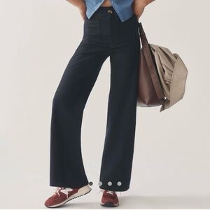 Anthropologie Maeve “The Collette” linen blend Black Wide-Leg Trousers